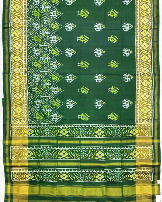 Green Narikunj with Scut Border Patola Saree - SindhoiPatolaArt