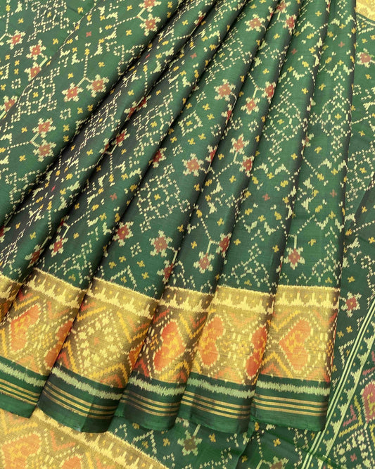 Green Navratan Designer Patola Saree - SindhoiPatolaArt