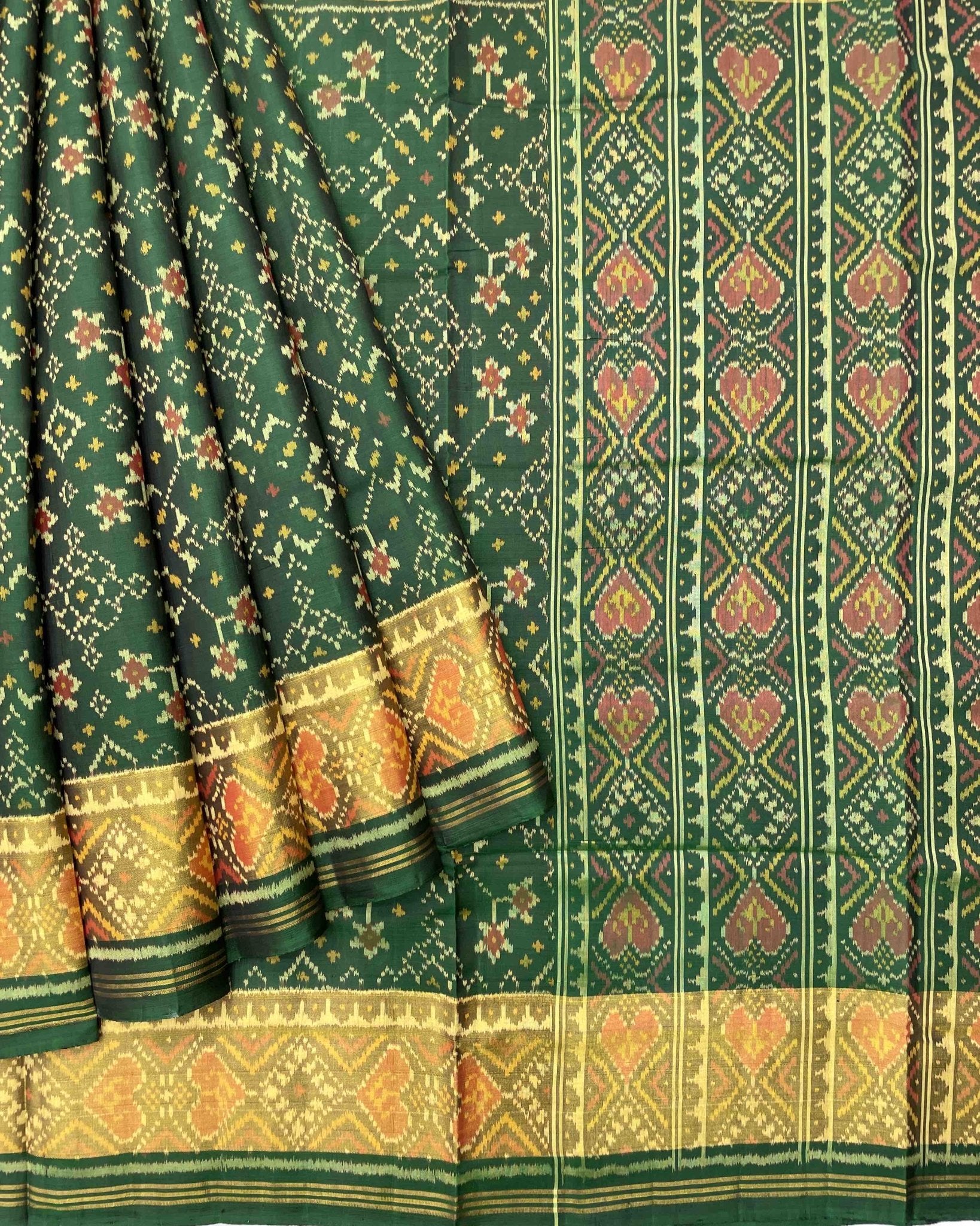 Green Navratan Designer Patola Saree - SindhoiPatolaArt