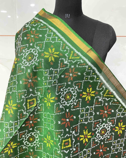 Green Navratan Flower Mix Designer Patola Dupatta - SindhoiPatolaArt