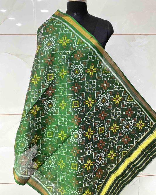 Green Navratan Flower Mix Designer Patola Dupatta - SindhoiPatolaArt