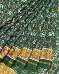 Green Navratan with Elephant Designer Patola Saree - SindhoiPatolaArt