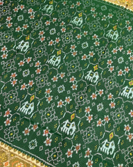 Green Navratan with Elephant Designer Patola Saree - SindhoiPatolaArt