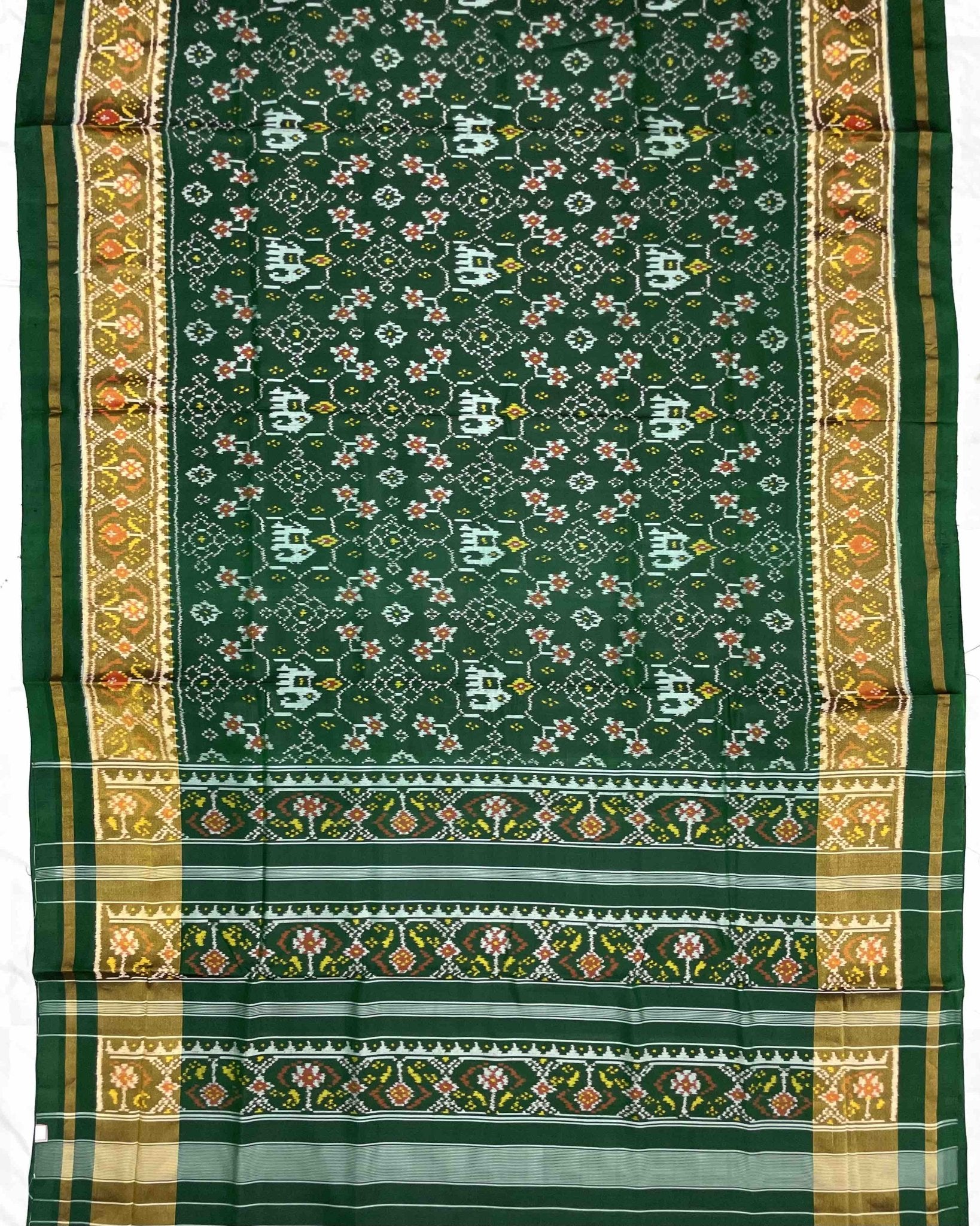 Green Navratan with Elephant Designer Patola Saree - SindhoiPatolaArt