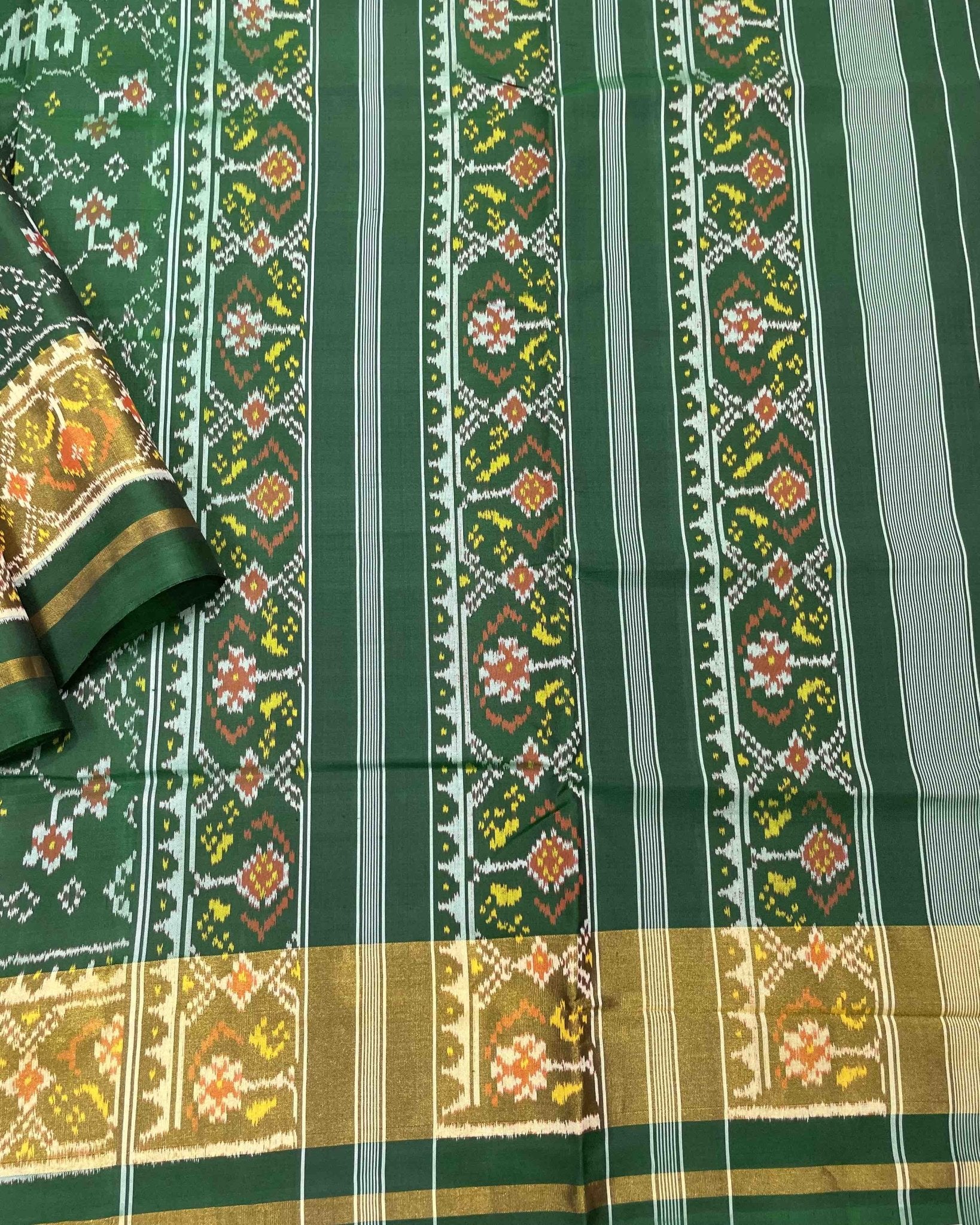 Green Navratan with Elephant Designer Patola Saree - SindhoiPatolaArt