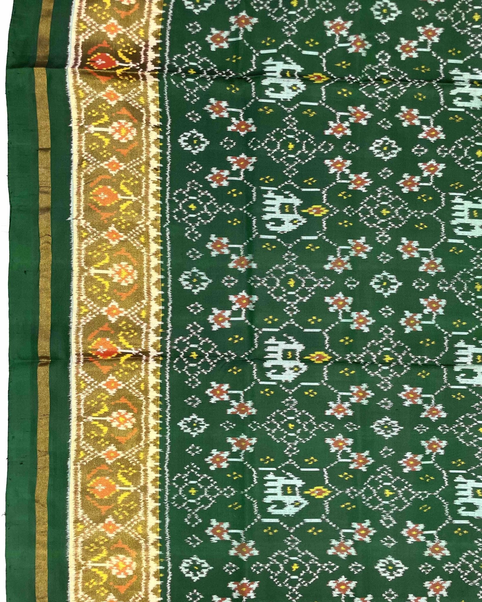 Green Navratan with Elephant Designer Patola Saree - SindhoiPatolaArt