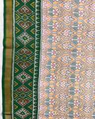 Green & Orange Flower Designer Patola Saree - SindhoiPatolaArt
