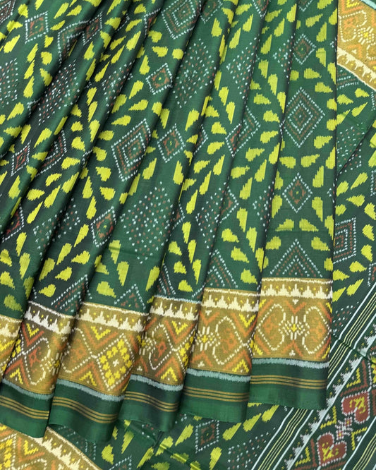 Green Panchanda Bandhej Design Patola Saree - SindhoiPatolaArt