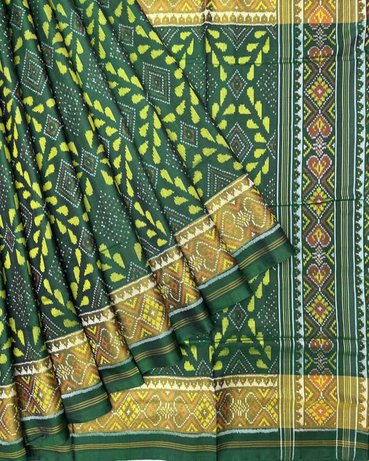Green Panchanda Bandhej Design Patola Saree - SindhoiPatolaArt