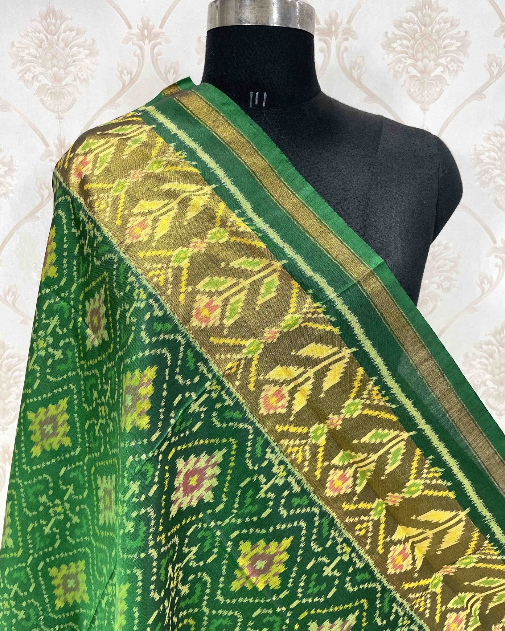Green Panchanda Designer Patola Dupatta - SindhoiPatolaArt
