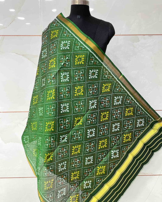 Green Panchanda Designer Patola Dupatta - SindhoiPatolaArt