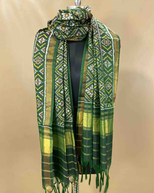 Green Panchanda Designer Patola Dupatta - SindhoiPatolaArt