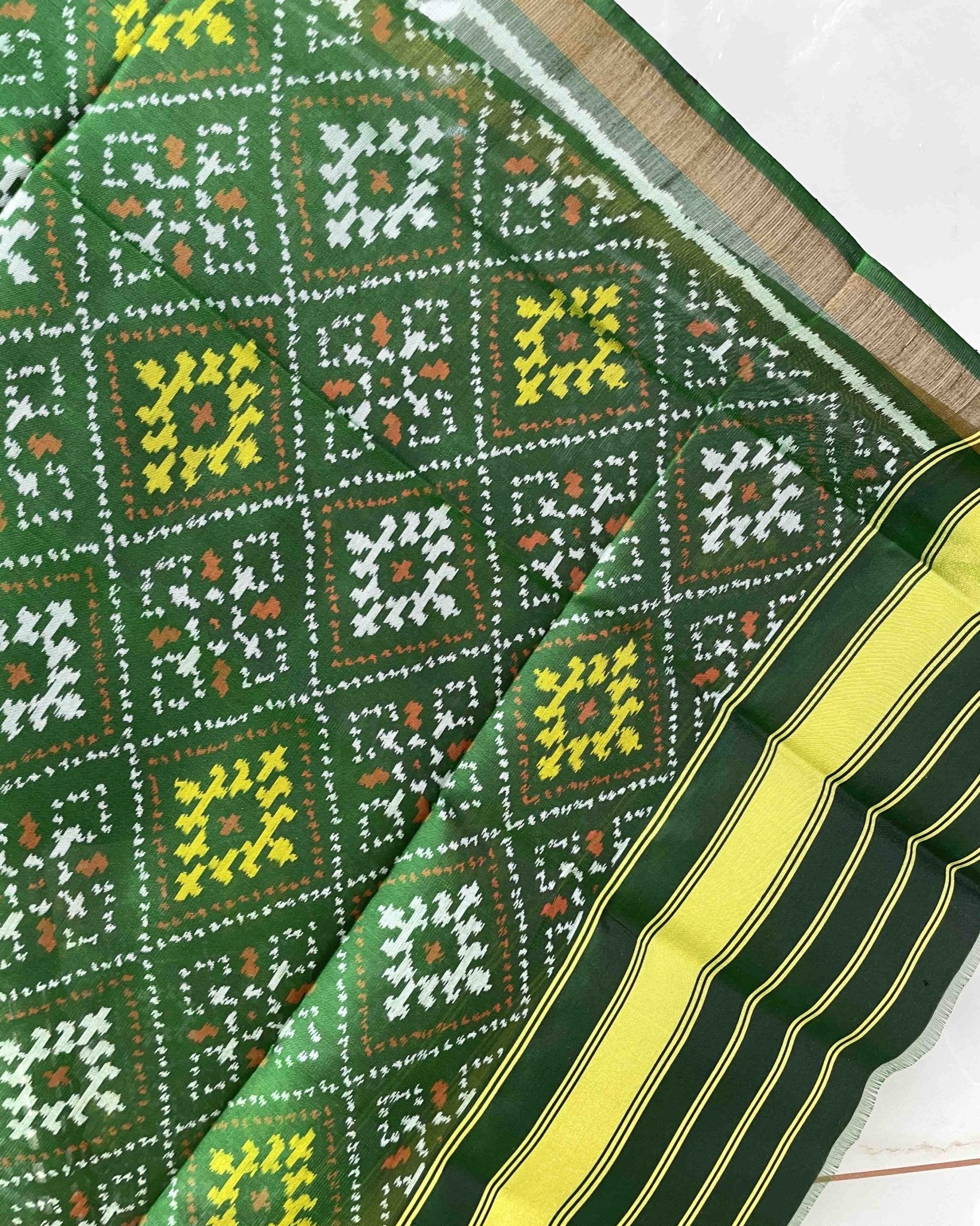 Green Panchanda Designer Patola Dupatta - SindhoiPatolaArt