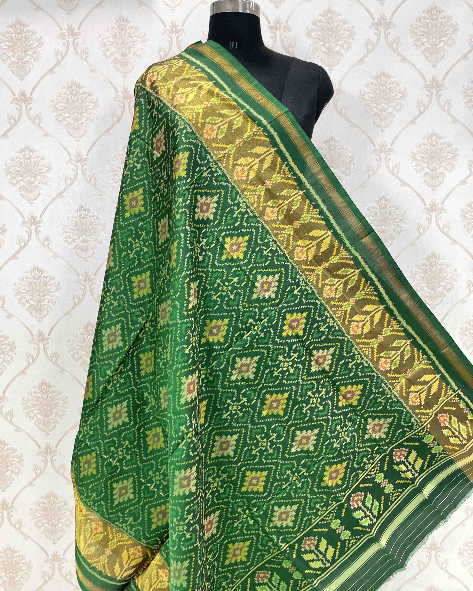 Green Panchanda Designer Patola Dupatta - SindhoiPatolaArt
