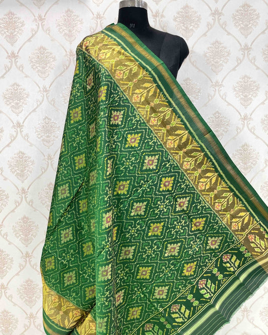Green Panchanda Designer Patola Dupatta - SindhoiPatolaArt