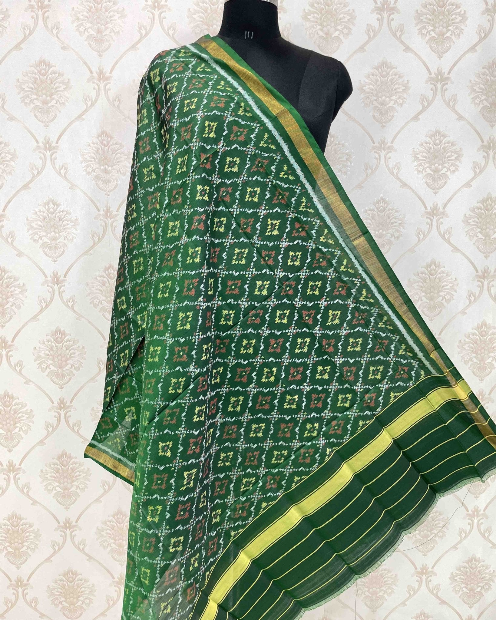 Green Panchanda Designer Patola Dupatta - SindhoiPatolaArt