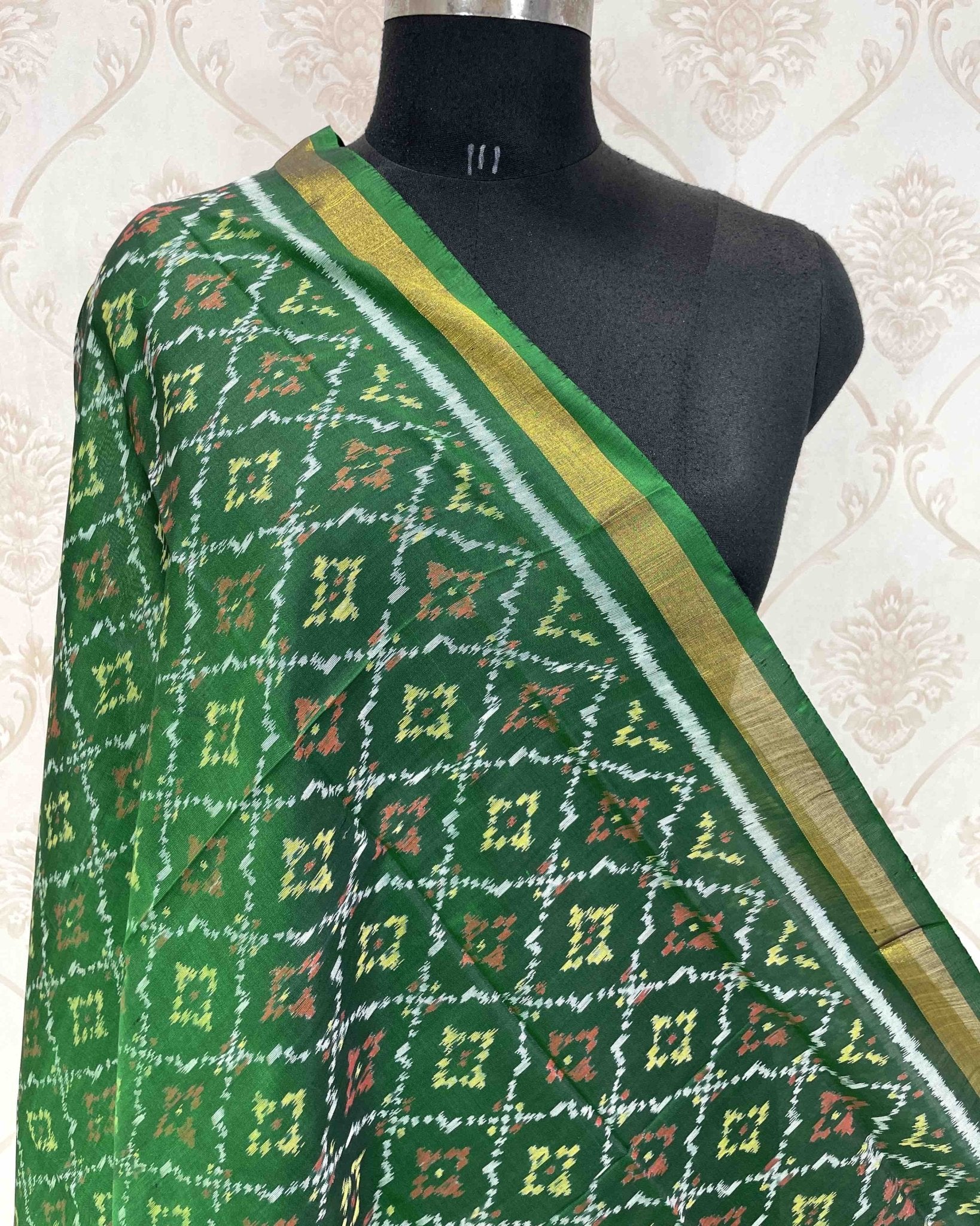 Green Panchanda Designer Patola Dupatta - SindhoiPatolaArt