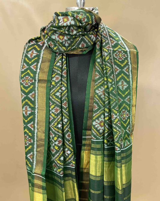 Green Panchanda Designer Patola Dupatta - SindhoiPatolaArt