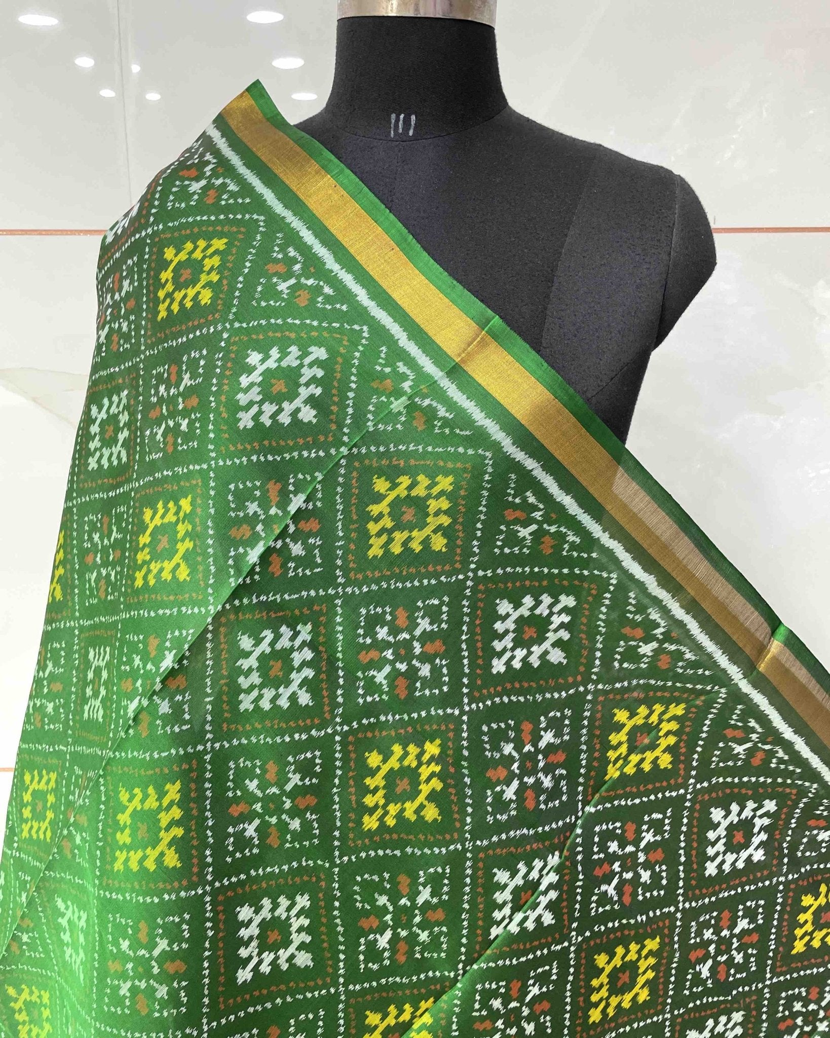 Green Panchanda Designer Patola Dupatta - SindhoiPatolaArt