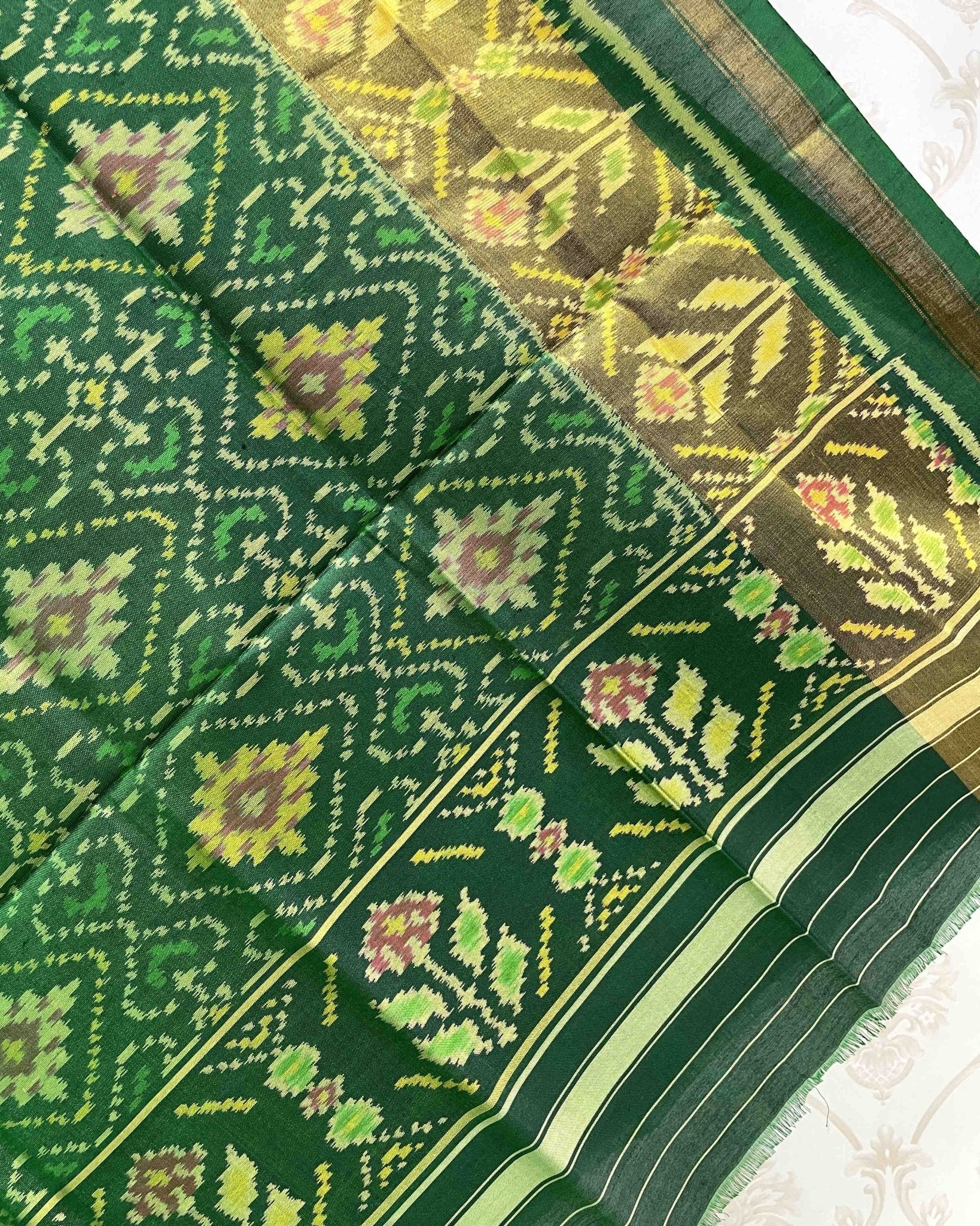 Green Panchanda Designer Patola Dupatta - SindhoiPatolaArt