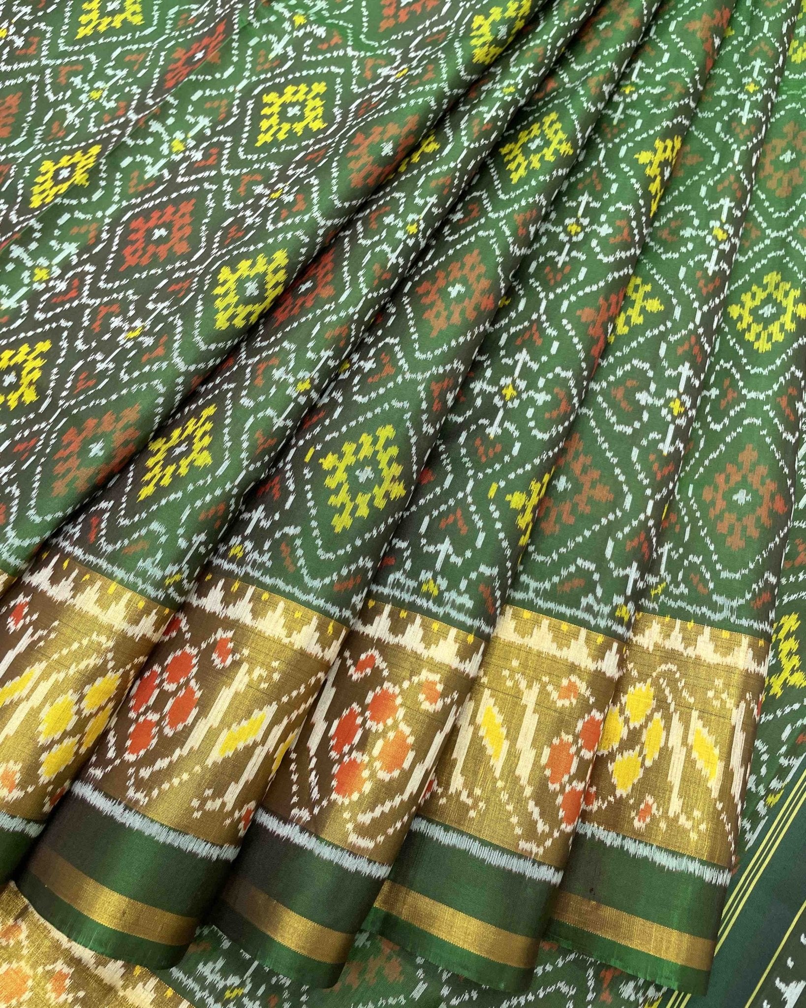 Green Panchanda Designer Patola Saree - SindhoiPatolaArt