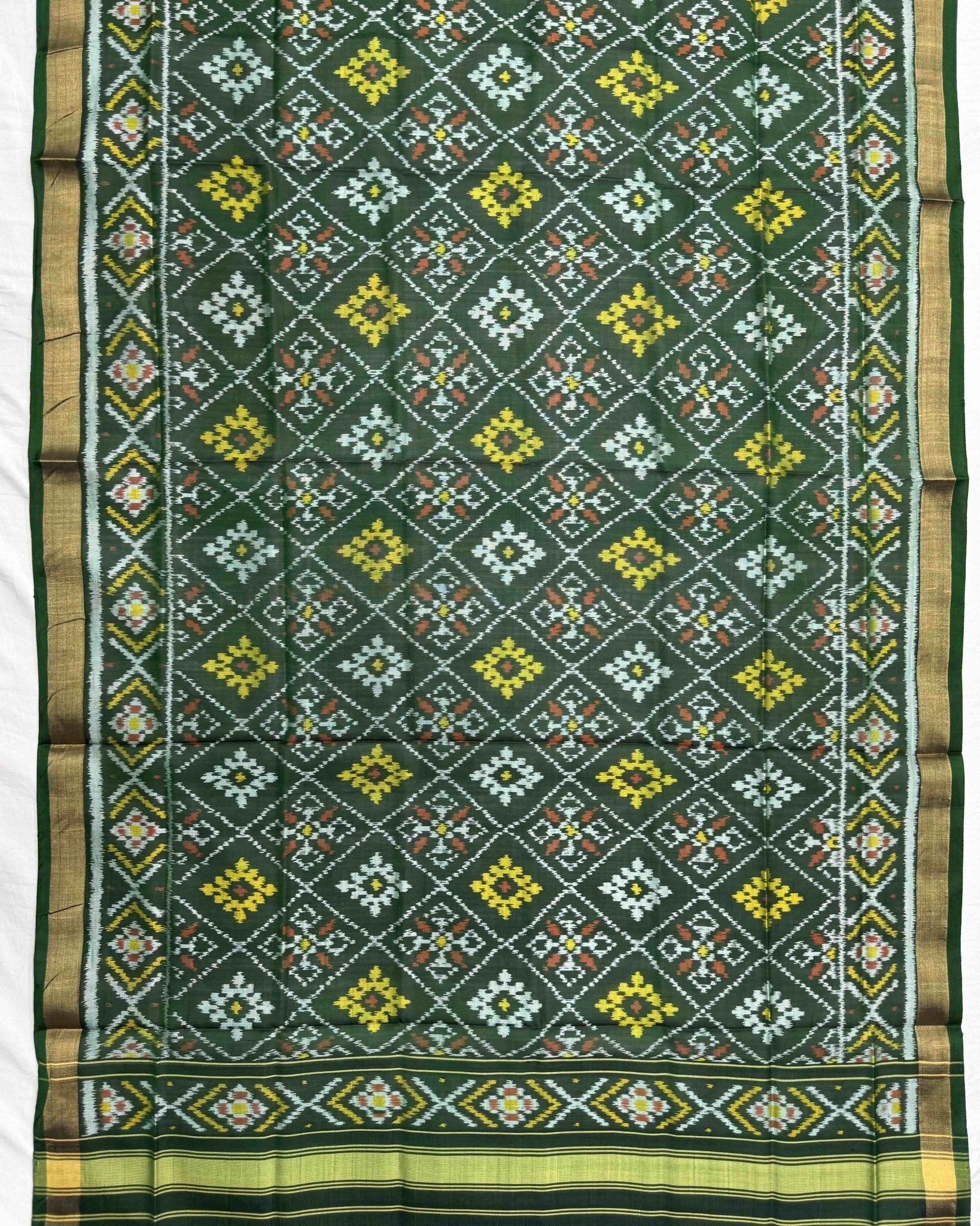 Green Panchanda Patola Dupatta - SindhoiPatolaArt