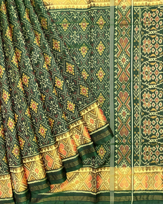 Green Panchanda Patola Saree - SindhoiPatolaArt