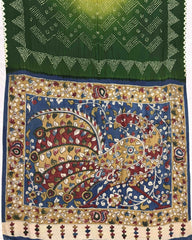 Green & Parrot Shaded Gajji Silk Pen Kamalkari Bandhani Saree - SindhoiPatolaArt
