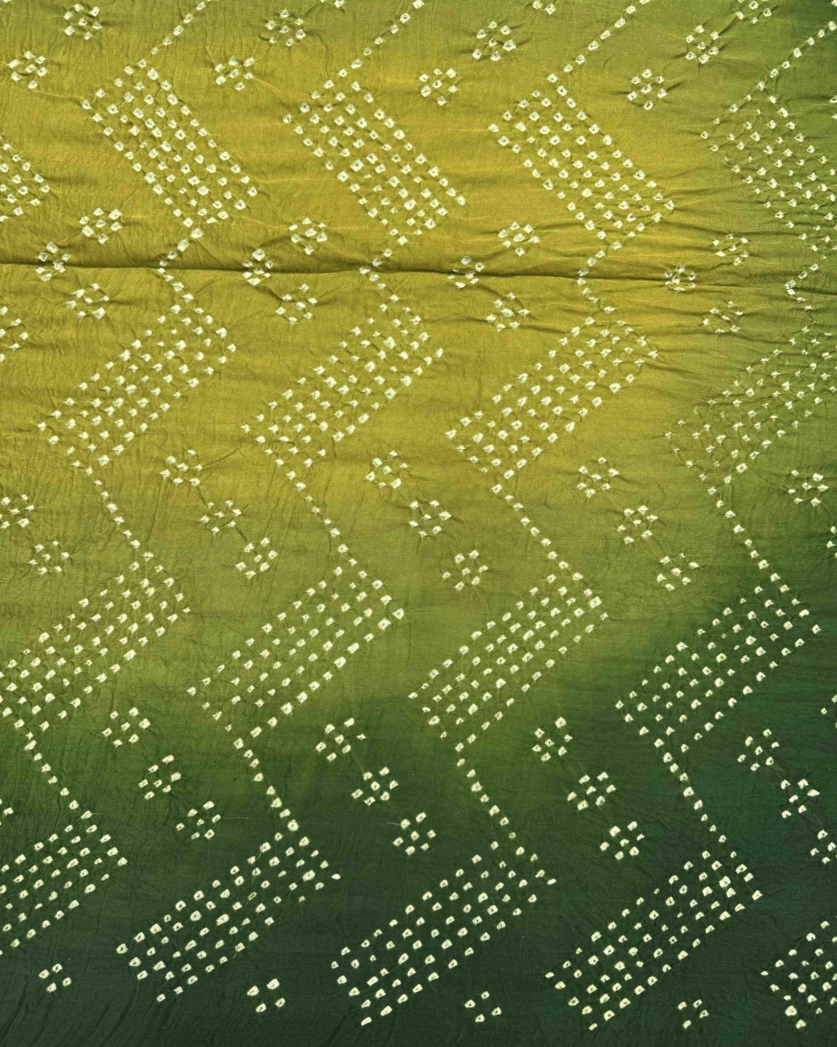 Green & Parrot Shaded Gajji Silk Pen Kamalkari Bandhani Saree - SindhoiPatolaArt