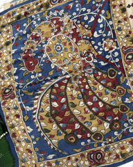 Green & Parrot Shaded Gajji Silk Pen Kamalkari Bandhani Saree - SindhoiPatolaArt