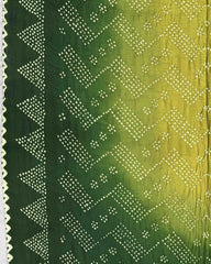 Green & Parrot Shaded Gajji Silk Pen Kamalkari Bandhani Saree - SindhoiPatolaArt