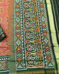 Green & Peach Manekchowk Designer Patola Saree - SindhoiPatolaArt