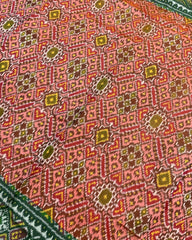 Green & Peach Manekchowk Designer Patola Saree - SindhoiPatolaArt