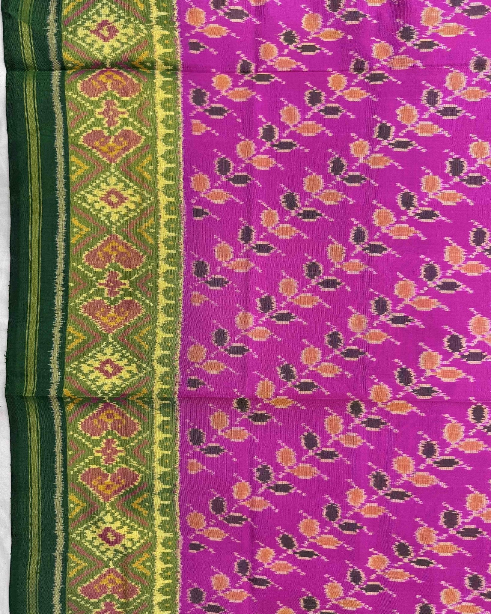 Green & Pink Leheriya Leaves Patola Saree - SindhoiPatolaArt
