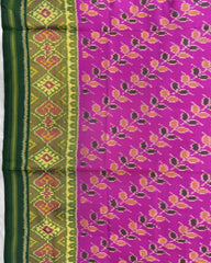 Green & Pink Leheriya Leaves Patola Saree - SindhoiPatolaArt