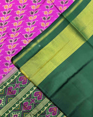 Green & Pink Leheriya Leaves Patola Saree - SindhoiPatolaArt