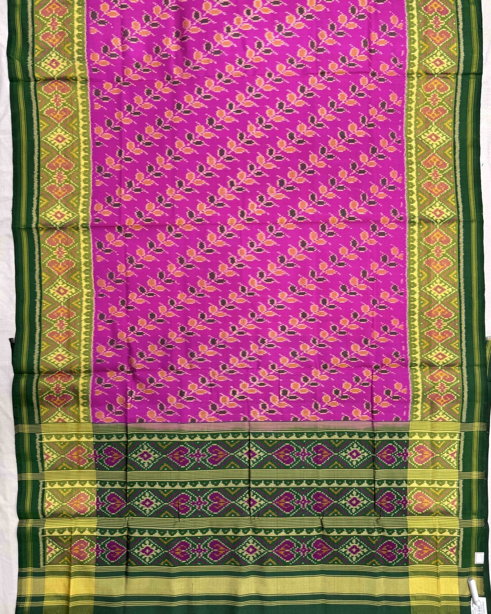Green & Pink Leheriya Leaves Patola Saree - SindhoiPatolaArt