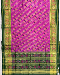Green & Pink Leheriya Leaves Patola Saree - SindhoiPatolaArt