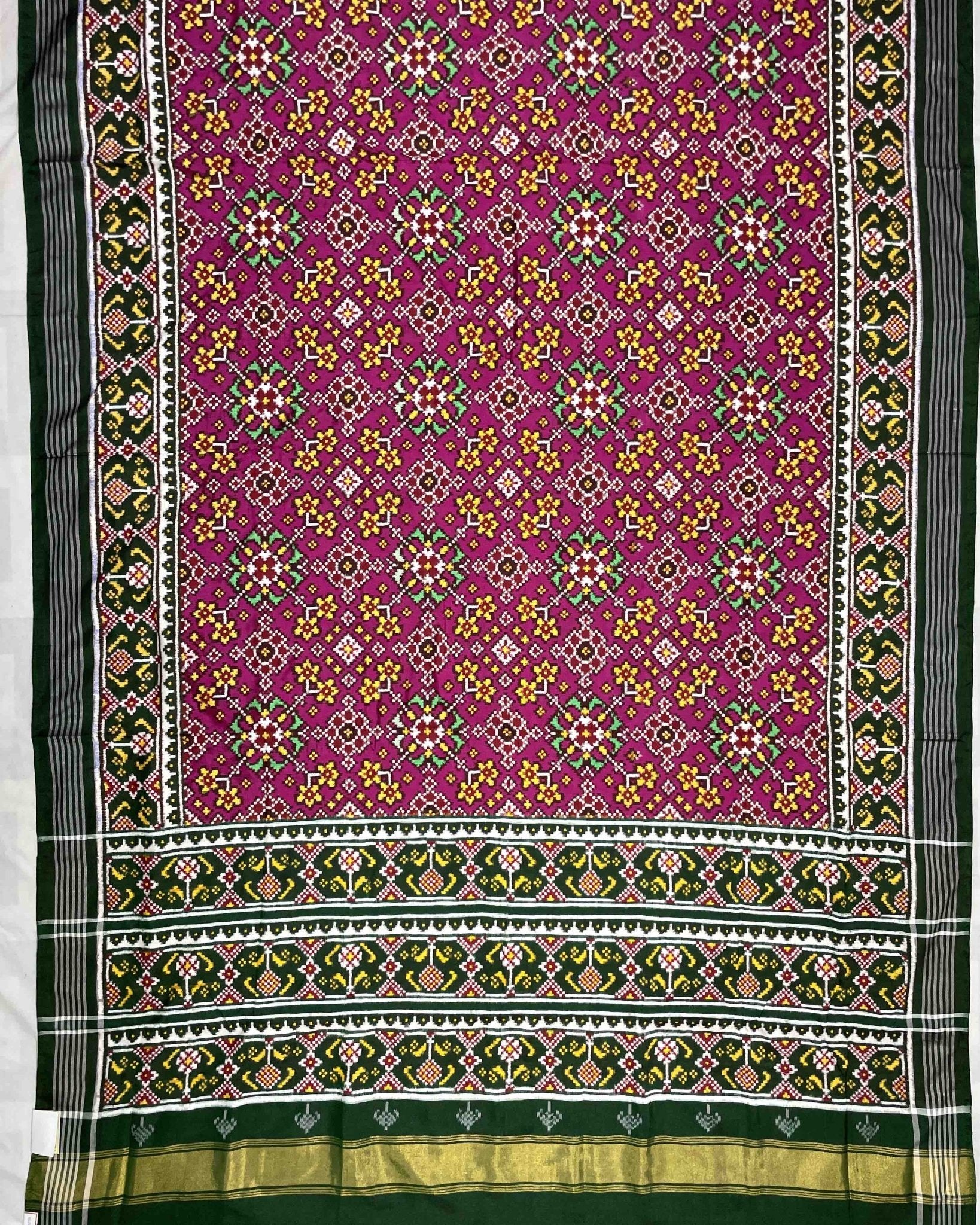 Green & Pink Navratan Double Ikat Patola Saree - SindhoiPatolaArt