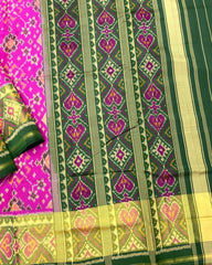 Green & Pink Navratan Patola Saree - SindhoiPatolaArt