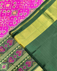 Green & Pink Navratan Patola Saree - SindhoiPatolaArt
