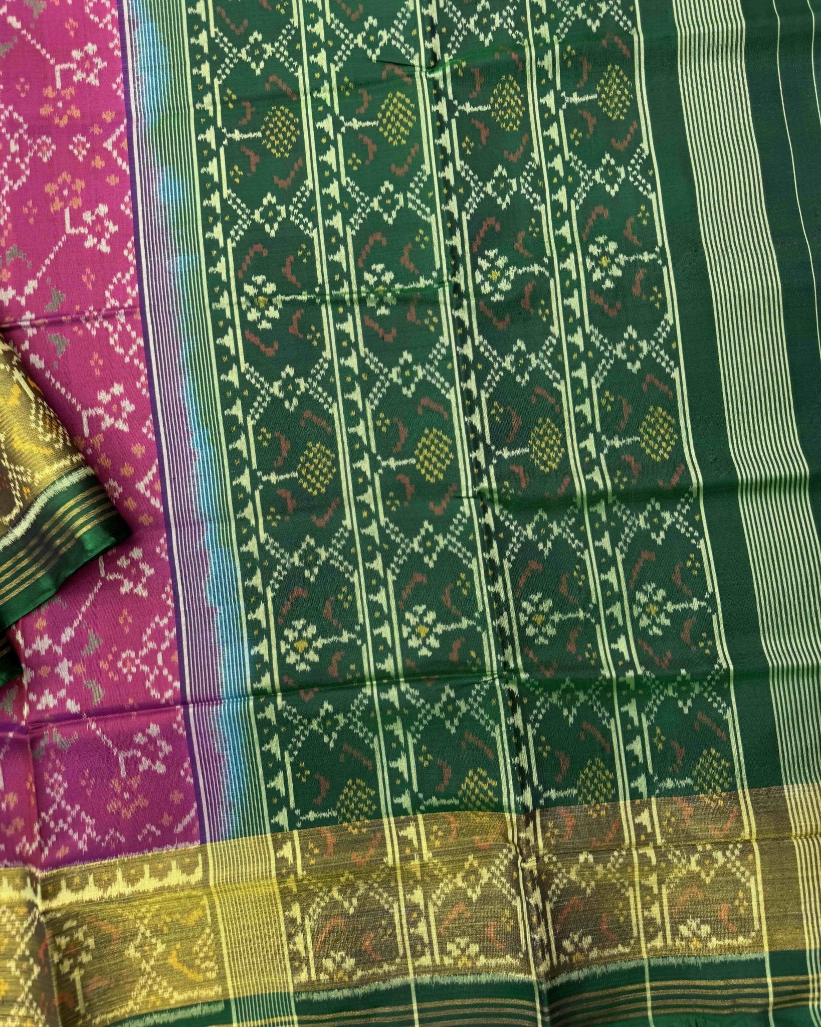 Green & Pink Navratan Patola Saree - SindhoiPatolaArt