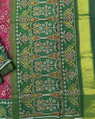 Green & Pink Navratan Semi Double Ikat Patola Saree - SindhoiPatolaArt