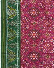 Green & Pink Navratan Semi Double Ikat Patola Saree - SindhoiPatolaArt