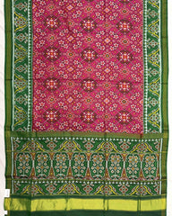 Green & Pink Navratan Semi Double Ikat Patola Saree - SindhoiPatolaArt