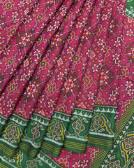 Green & Pink Navratan Semi Double Ikat Patola Saree - SindhoiPatolaArt