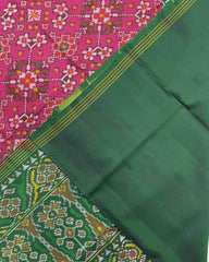 Green & Pink Navratan Semi Double Ikat Patola Saree - SindhoiPatolaArt