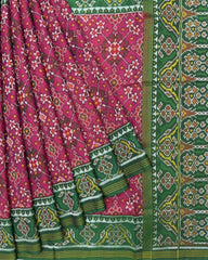 Green & Pink Navratan Semi Double Ikat Patola Saree - SindhoiPatolaArt