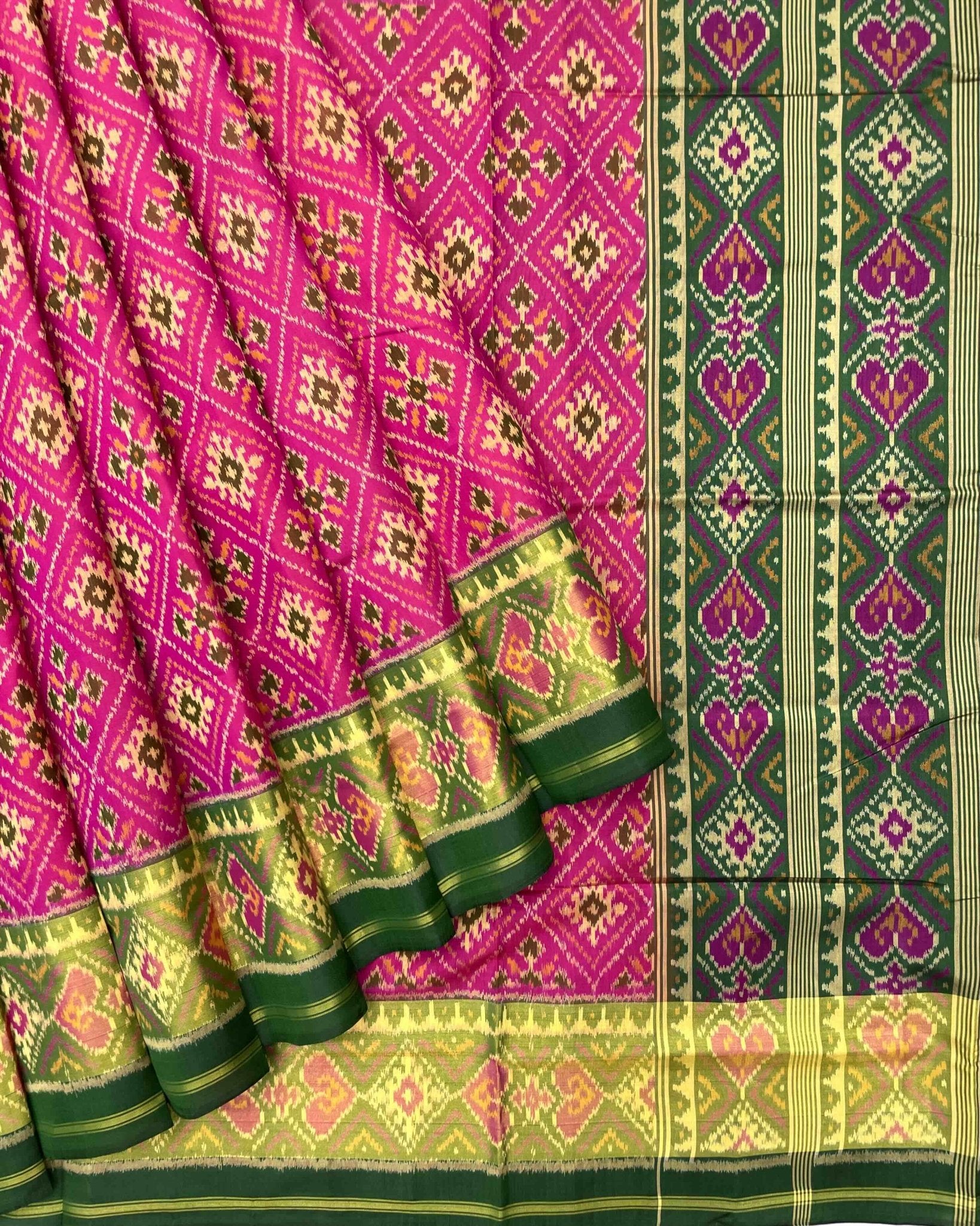Green & Pink Panchanda Patola Saree - SindhoiPatolaArt