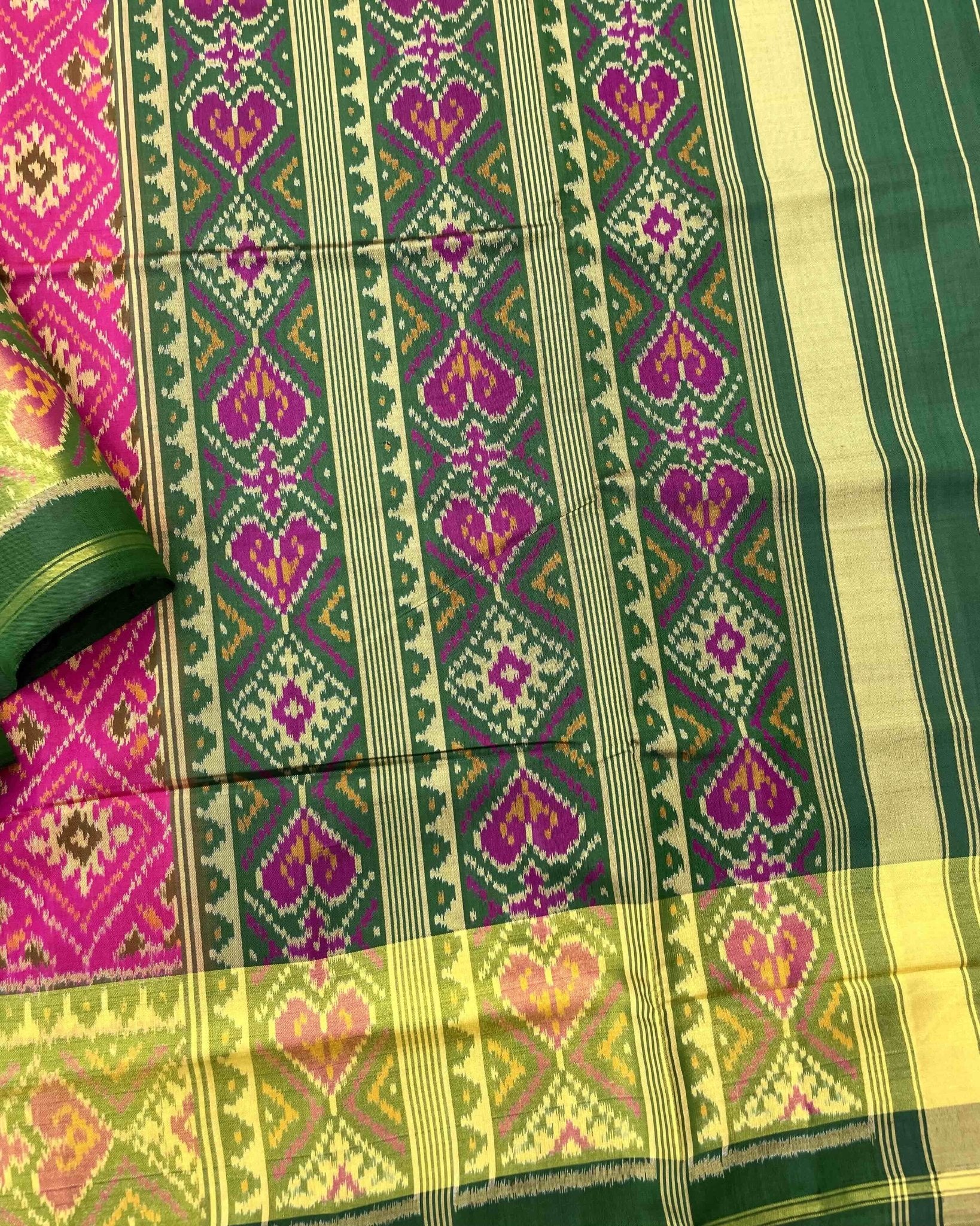 Green & Pink Panchanda Patola Saree - SindhoiPatolaArt